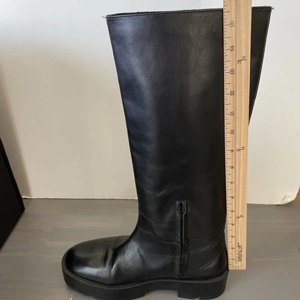 Mango Y2K Platform Tall Leather Boots‎ Women Size 9 EU 40 Black Gothic Gorpcore - Picture 12 of 12
